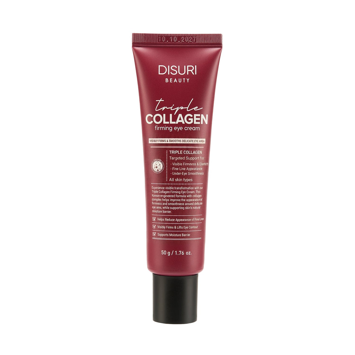 DISURI Triple Collagen Firming Eye Cream — 3,500 ppm triple collagen for periorbital area