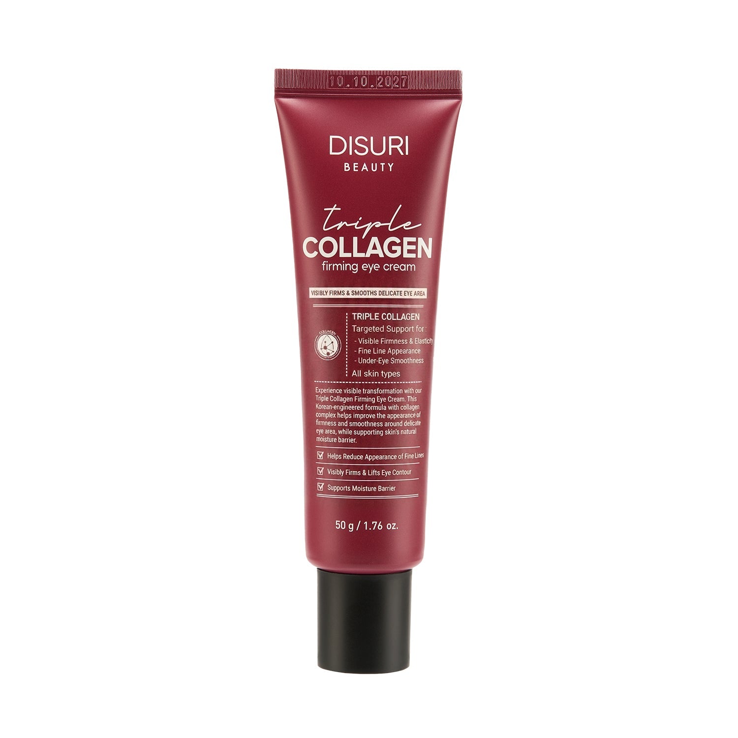 DISURI Triple Collagen Firming Eye Cream — 3,500 ppm triple collagen for periorbital area
