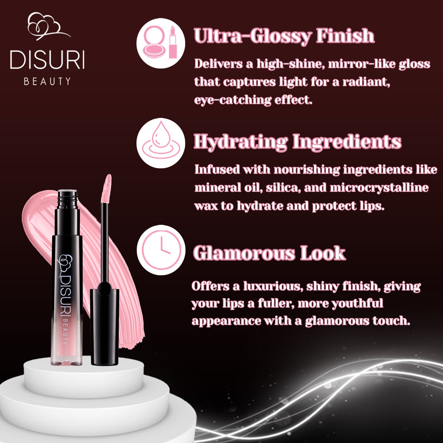 DISURI Beauty Glossy Blast Lip Gloss - Baby Pink