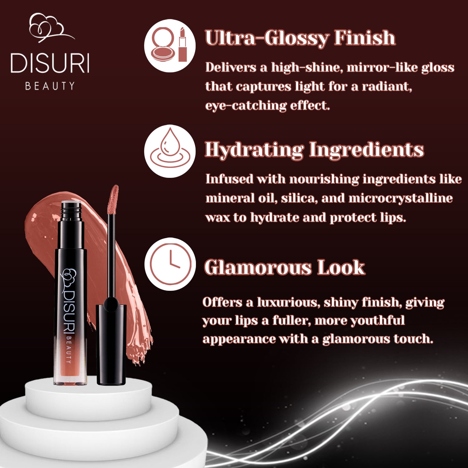 DISURI Beauty Glossy Blast Lip Gloss - Brown Sugar Blush