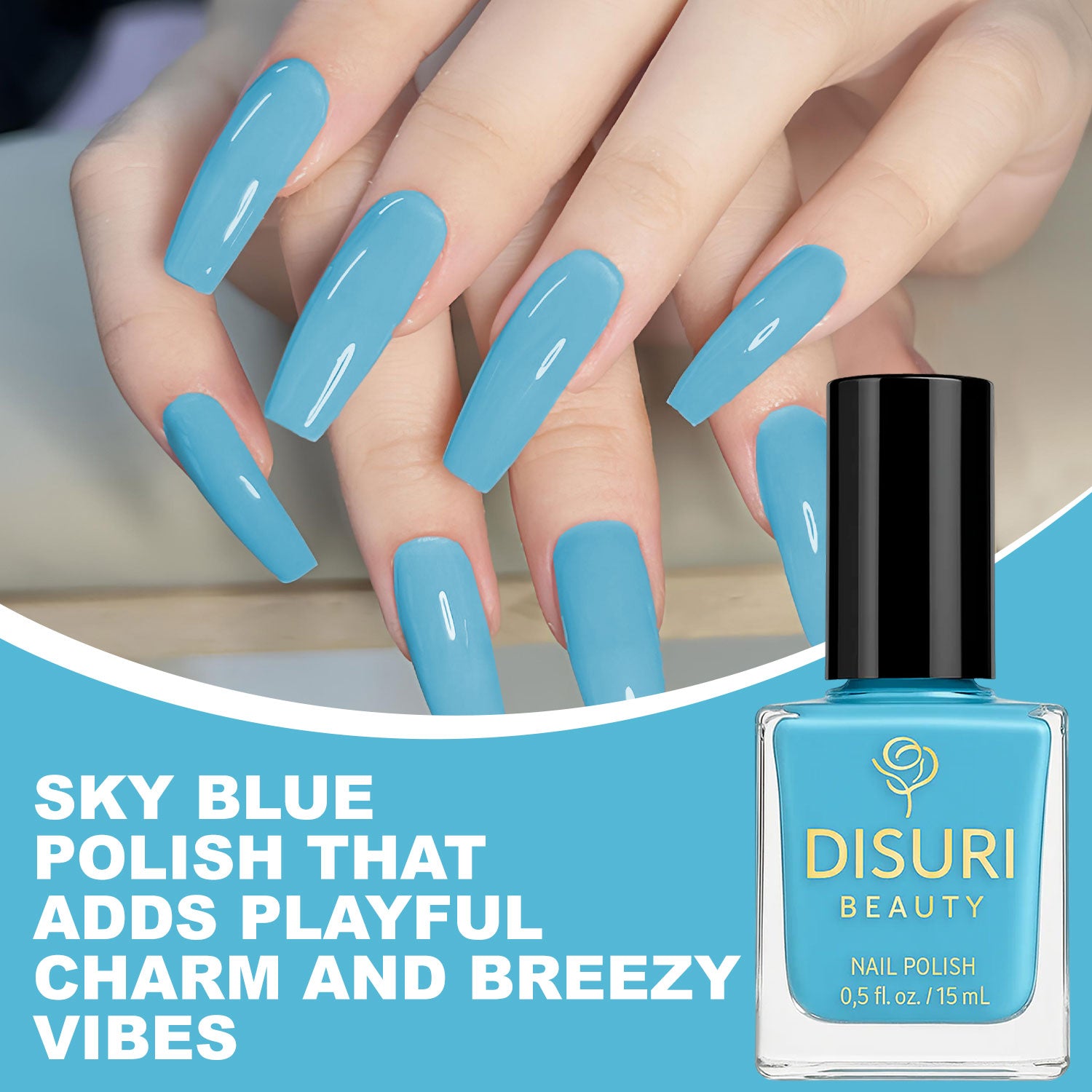 DISURI Beauty Vegan Nail Polish – La La Land (#5D9ED2 Sky Blue, 0.7 oz)