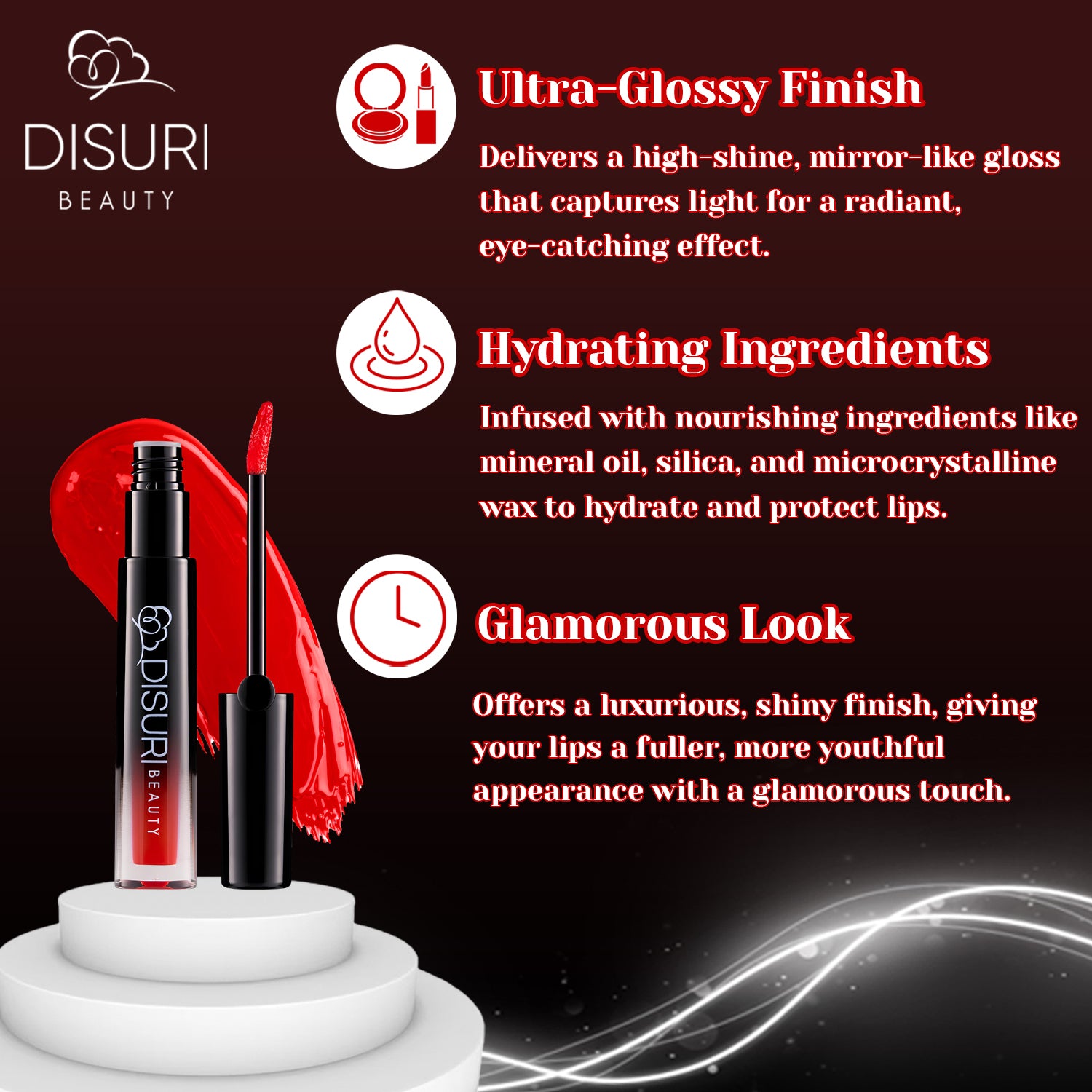 DISURI Beauty Glossy Blast Lip Gloss - Royal Red