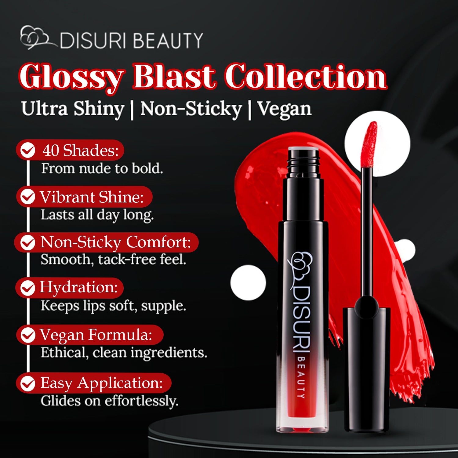 DISURI Beauty Glossy Blast Lip Gloss - Royal Red