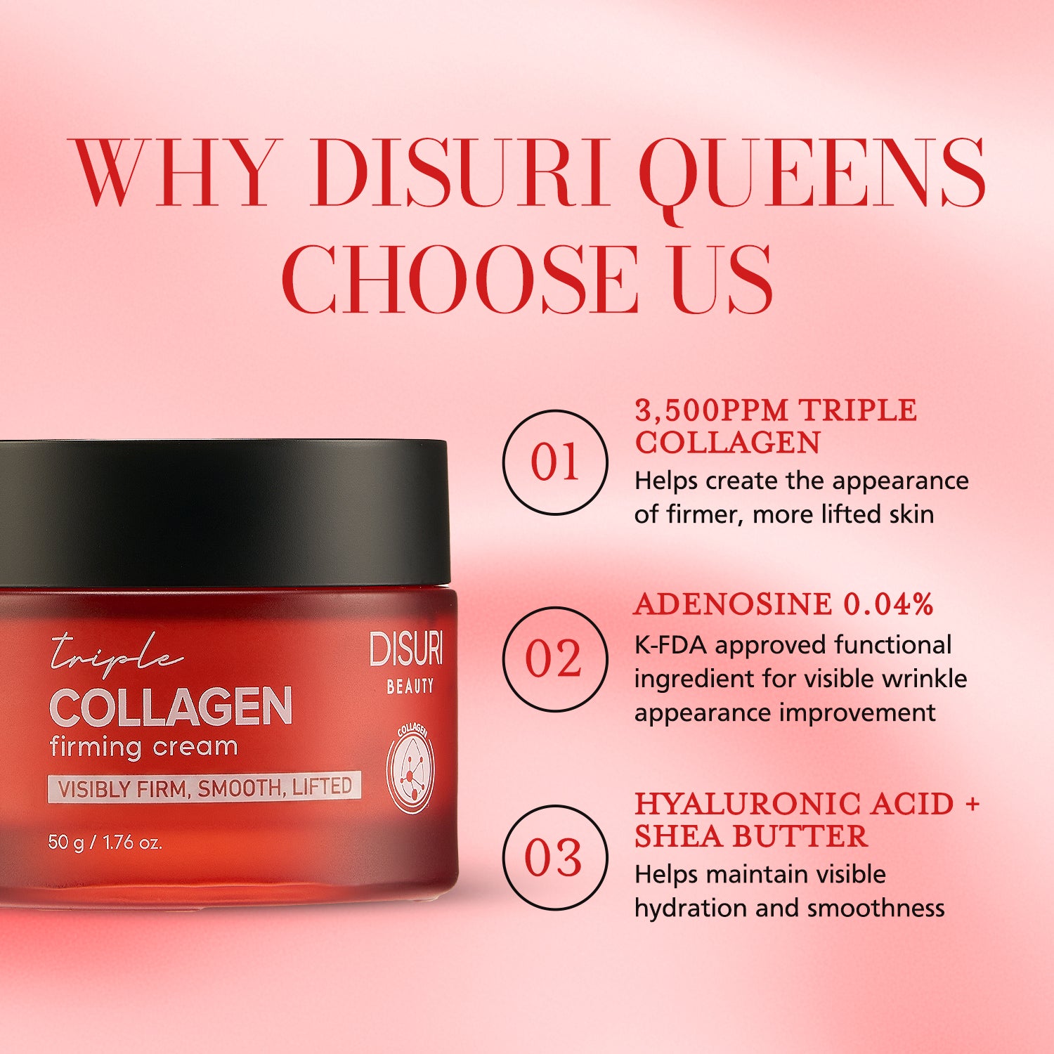 DISURI Beauty Triple Collagen Firming Cream – Firming, Smoothing & Hydrating Treatment (Made in Korea)