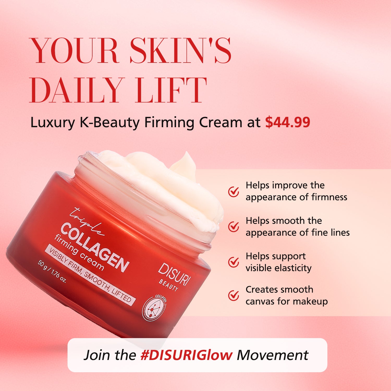 DISURI Beauty Triple Collagen Firming Cream – Firming, Smoothing & Hydrating Treatment (Made in Korea)