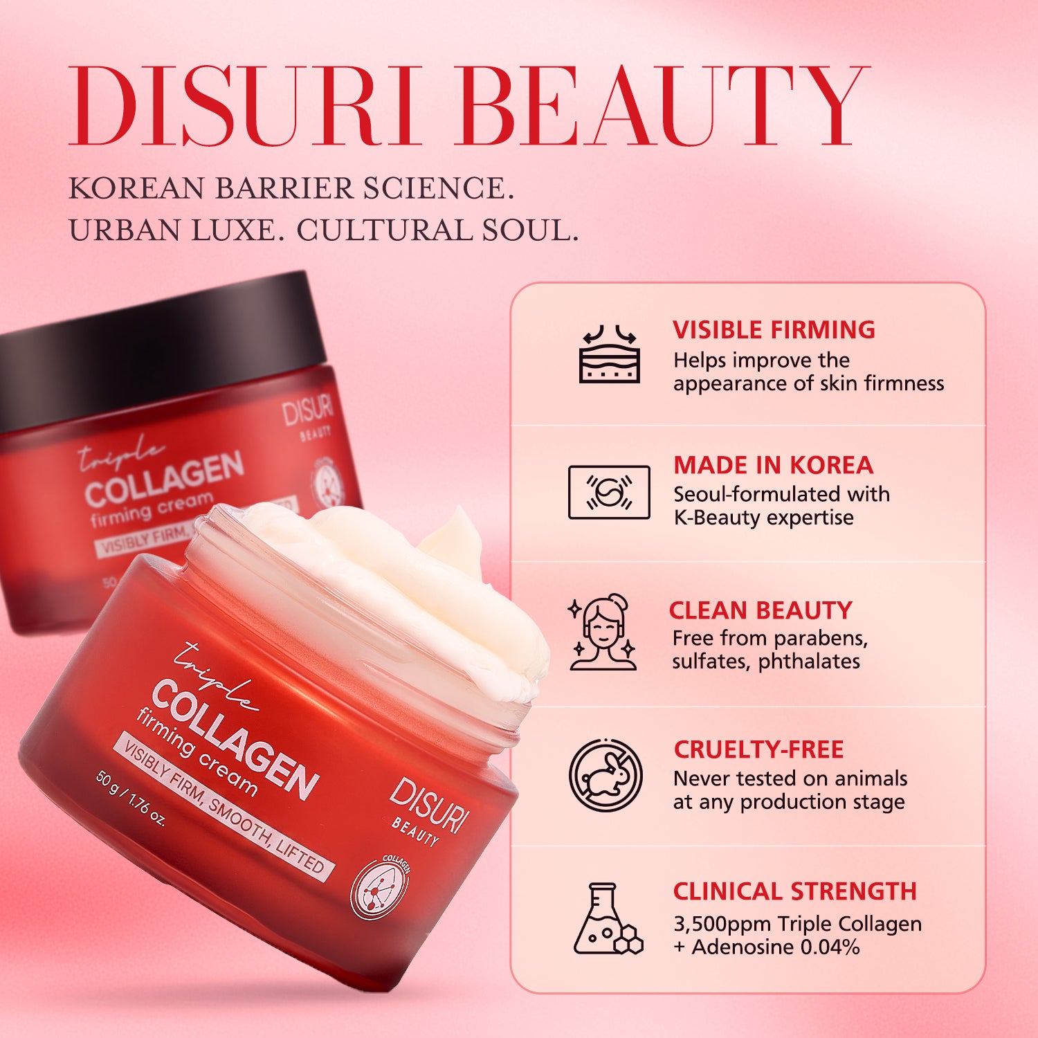 DISURI Beauty Triple Collagen Firming Cream – Firming, Smoothing & Hydrating Treatment (Made in Korea)