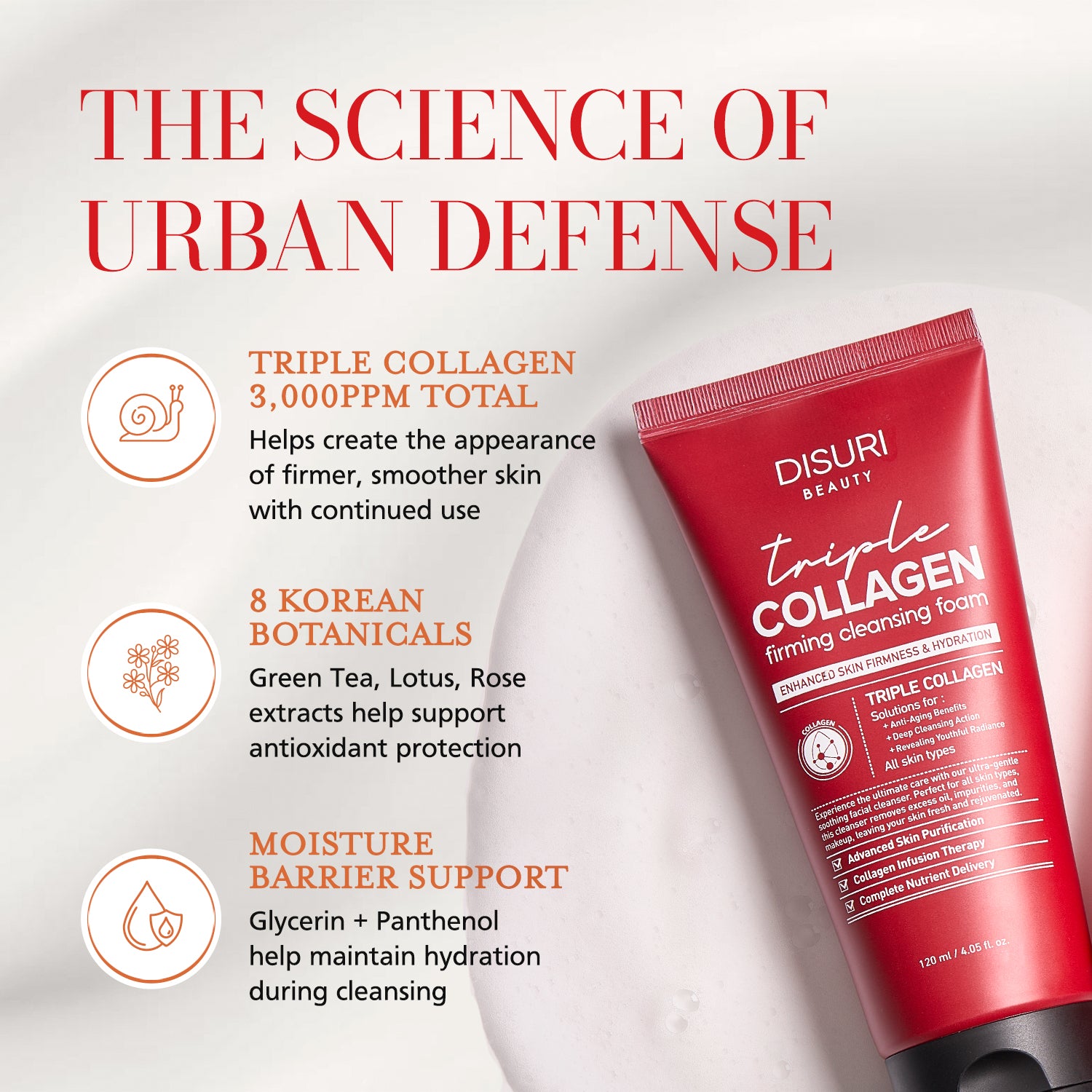 DISURI Triple Collagen Firming Foam - Korean Anti-Aging Cleanser with 3,000ppm Collagen Complex