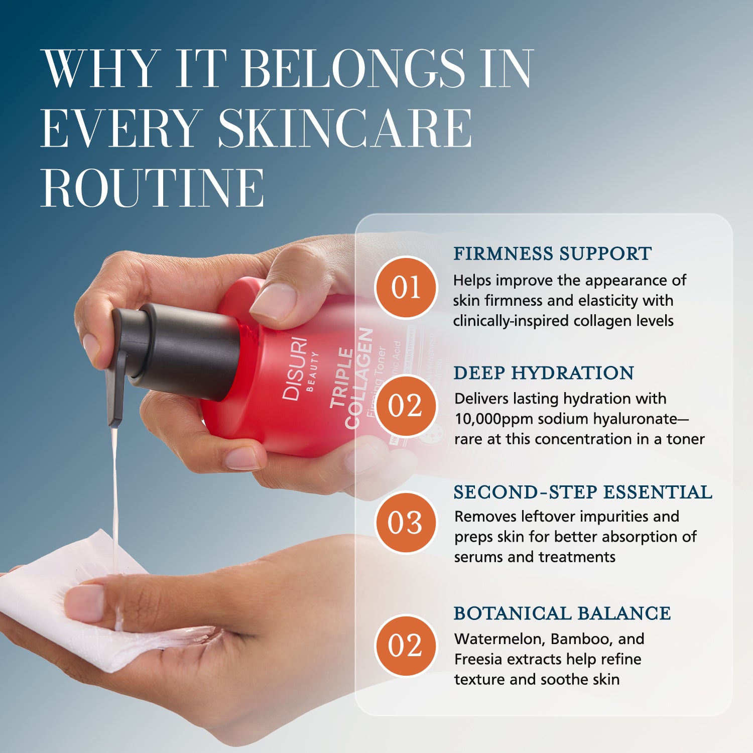 DISURI Triple Collagen Firming Toner – Hydrating & Firming Toner with 3,500ppm Collagen (8.45 oz)