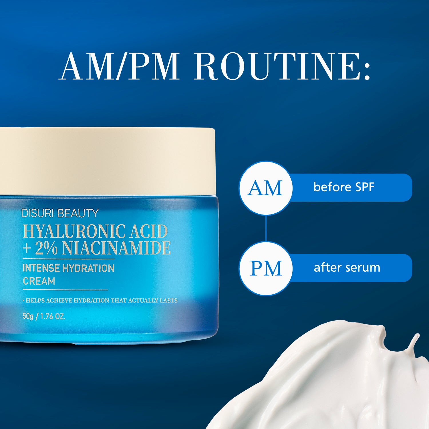 DISURI Hyaluronic Acid Intense Hydration Cream – Korean Barrier-Boosting Moisturizer with Triple HA + 2% Niacinamide