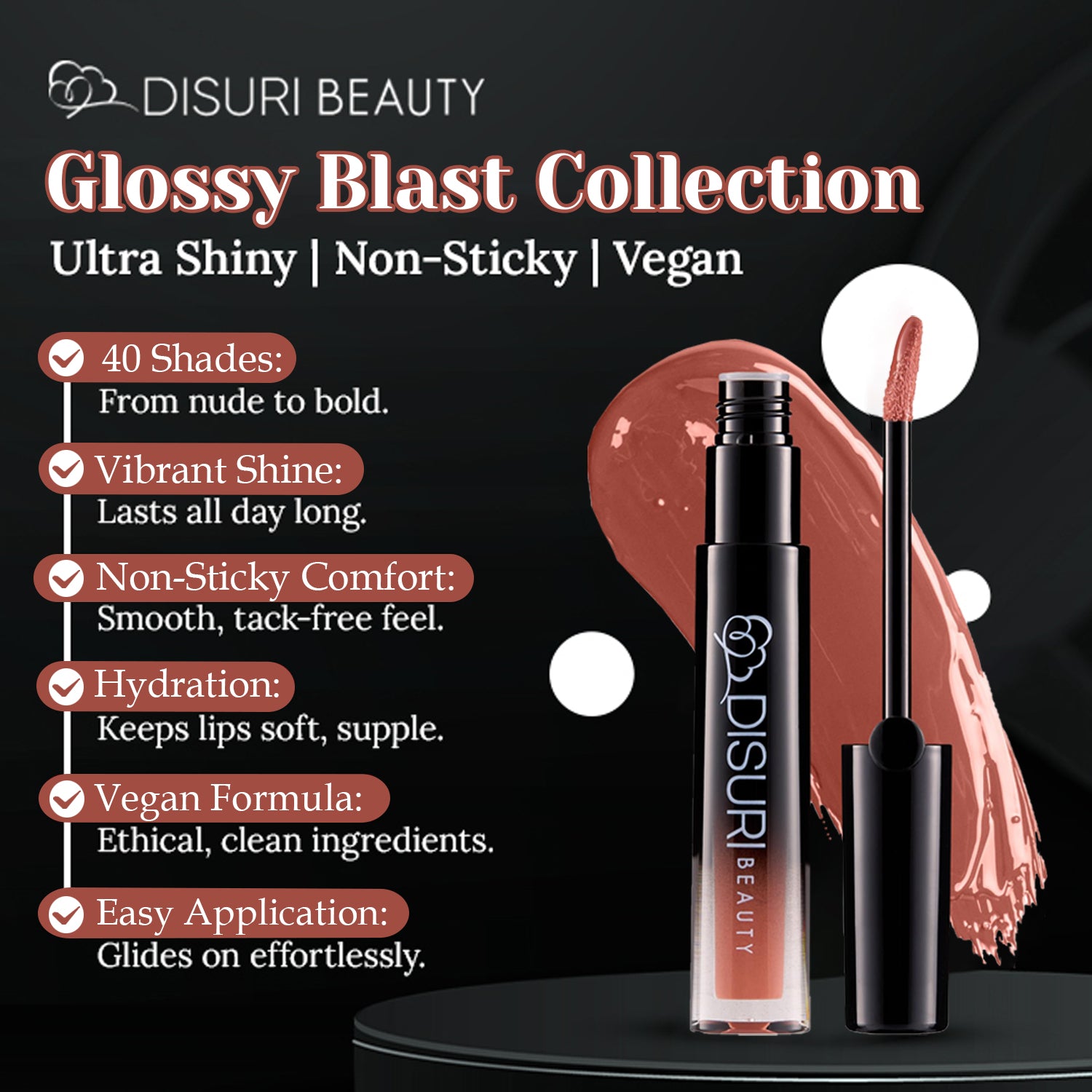 DISURI Beauty Glossy Blast Lip Gloss - Brown Sugar Blush