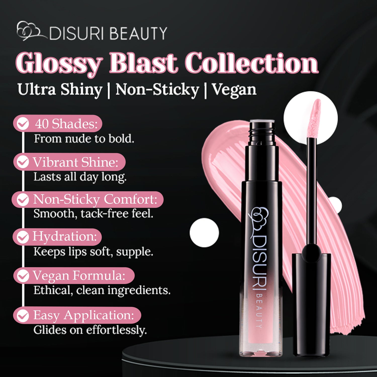 DISURI Beauty Glossy Blast Lip Gloss - Baby Pink