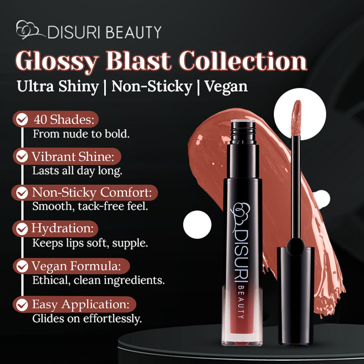 DISURI Beauty Glossy Blast Lip Gloss - Hot Cocoa