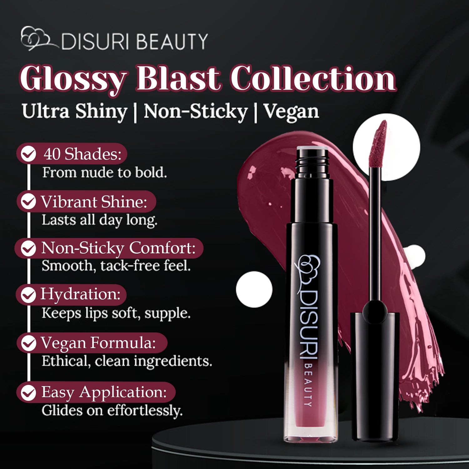 DISURI Beauty Glossy Blast Lip Gloss - Kiss Me