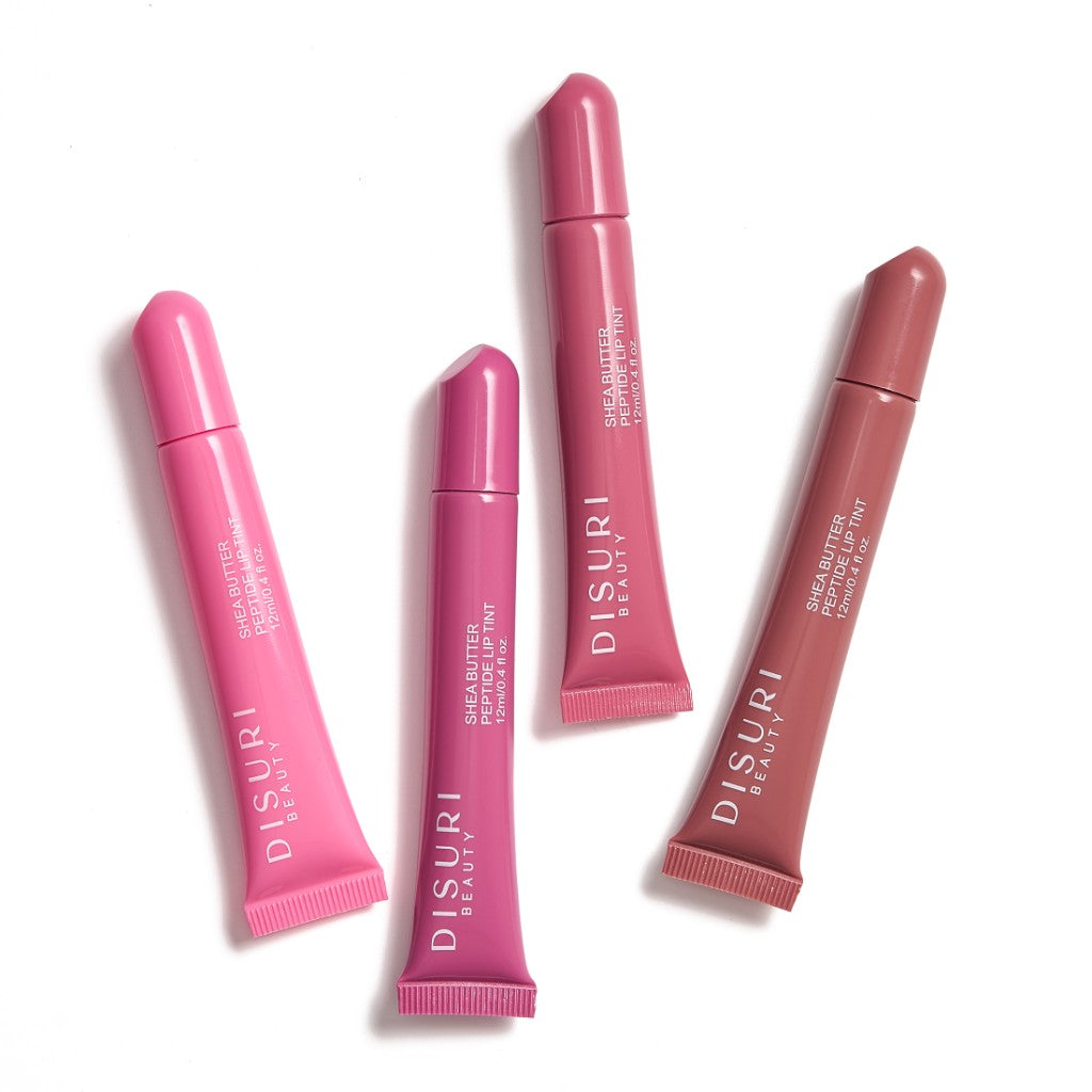 DISURI Beauty Peptide Lip Tint - all four shades flat lay
