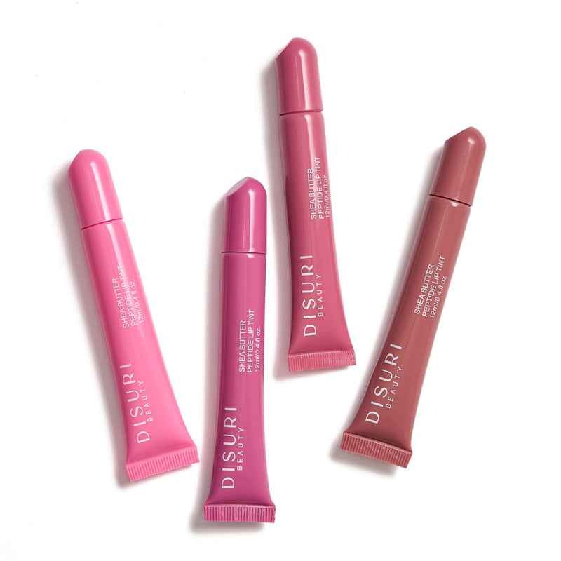 DISURI Beauty Peptide Lip Tint - all four shades flat lay